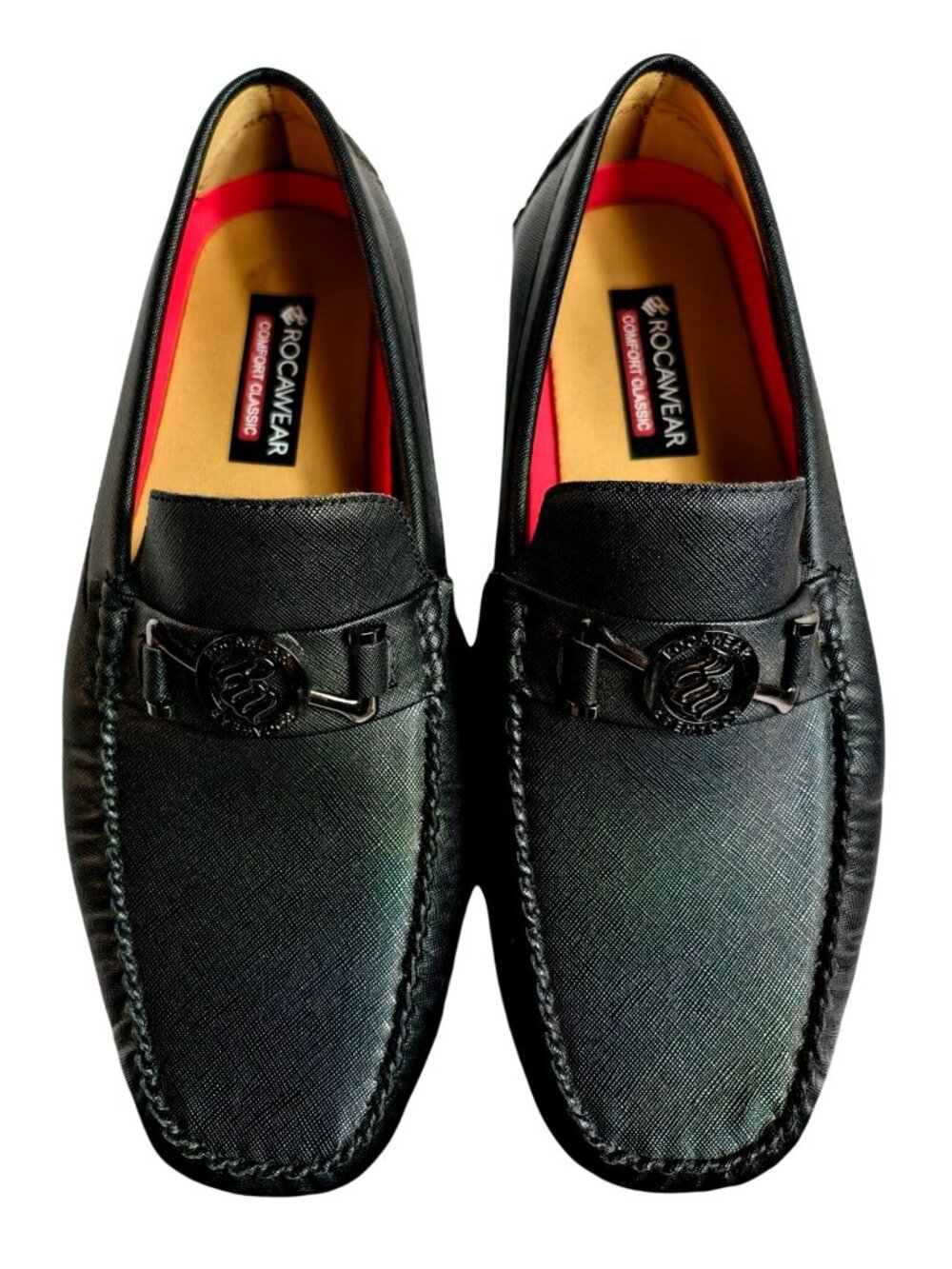 Rocawear Mens 10 Black Loafers Comfort Classic Slip-On Shoes Emblem Semi Formal